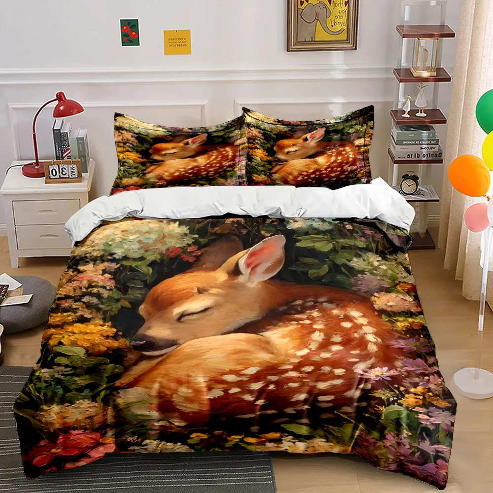 Gentle fawn sleeping amidst blossoms Duvet Cover Set with 3D Printing Design Soft Polyester Bedding Set All-Season Comfort
Gentle fawn sleeping amidst blossoms Duvet Cover Set with 3D Printing Design Soft Polyester Bedding Set All-Season Comfort