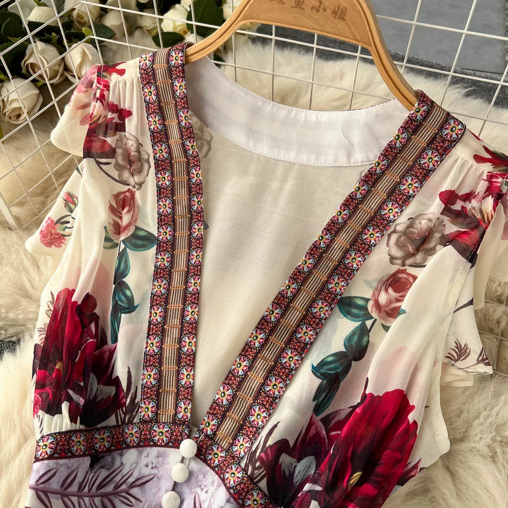 New Summer Runway Sleeveless Deep V Neck Cake Fairy Long Dress Women Gorgeous Flower Print Chiffon Ruffles Boho Maxi Vestidos
New Summer Runway Sleeveless Deep V Neck Cake Fairy Long Dress Women Gorgeous Flower Print Chiffon Ruffles Boho Maxi Vestidos