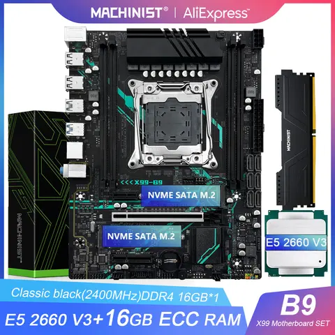 Juego de placa base MACHINIST X99 B9 LGA2011-3 + procesador de CPU Intel Xeon E5 2660 V3 + memoria DDR4 16GB 2400mhz NVME M.2 para escritorio