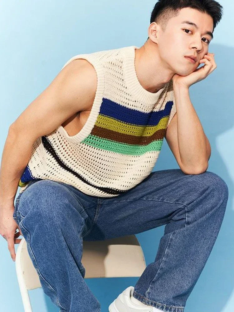 Men's Clothing Waistcoat Knit Sweater Male Sleeveless Striped Crewneck Vest Mesh Round Collar Japanese Retro 2024 Trend Jumpers
Men's Clothing Waistcoat Knit Sweater Male Sleeveless Striped Crewneck Vest Mesh Round Collar Japanese Retro 2024 Trend Jumpers