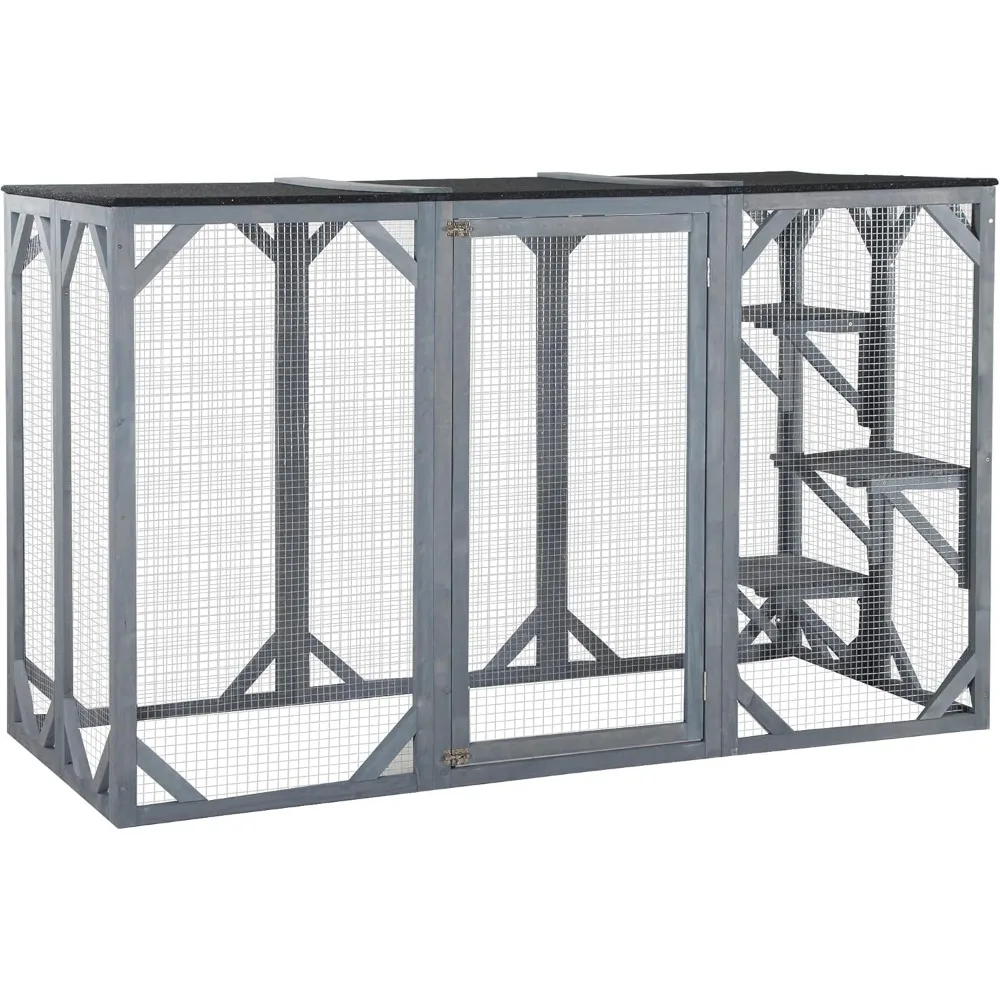 Outdoor Cat House - Wooden Feral Cat Shelter with Platforms, Large Entrance, Weather Protection Asphalt Roof, 71" L, Gray
Outdoor Cat House - Wooden Feral Cat Shelter with Platforms, Large Entrance, Weather Protection Asphalt Roof, 71" L, Gray