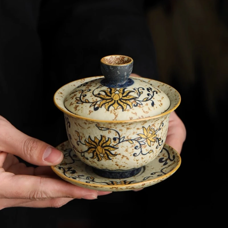 Ceramic Sancai Cover Bowl Household Tea Cup High End Antique Style Tea Bowl with Lid Drinking Utensils Tea Set Accessories
Ceramic Sancai Cover Bowl Household Tea Cup High End Antique Style Tea Bowl with Lid Drinking Utensils Tea Set Accessories