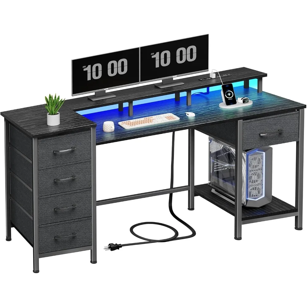 Computer Gaming Desk W Power Outlets & LED Lights Reversible Home Office Desk W Adjustable 5 Fabric Storage Drawers
Computer Gaming Desk W Power Outlets & LED Lights Reversible Home Office Desk W Adjustable 5 Fabric Storage Drawers