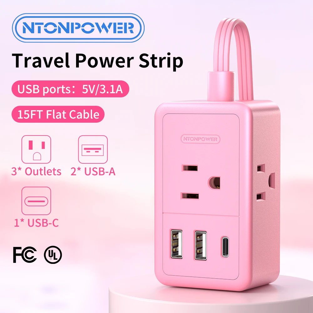 NTONPOWER US Plug Pink Power Strip AC Outlets With Type C Ports 15ft Extension Cord USB Ports Adapter Network filter smart plug
NTONPOWER US Plug Pink Power Strip AC Outlets With Type C Ports 15ft Extension Cord USB Ports Adapter Network filter smart plug