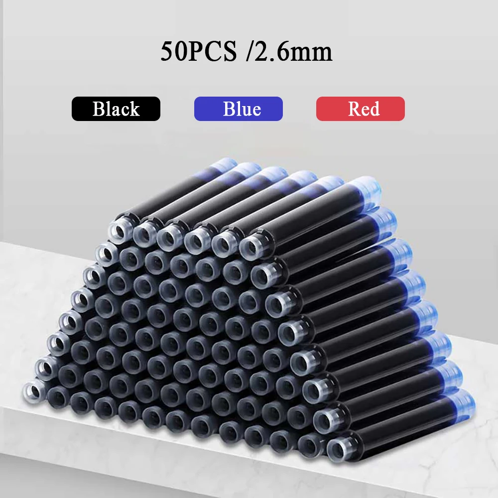 50pcs Fountain Pen Ink Cartridges Black Blue Red Color Set of 2.6 mm Refill Ink High Quality School Supplies Writing
50pcs Fountain Pen Ink Cartridges Black Blue Red Color Set of 2.6 mm Refill Ink High Quality School Supplies Writing