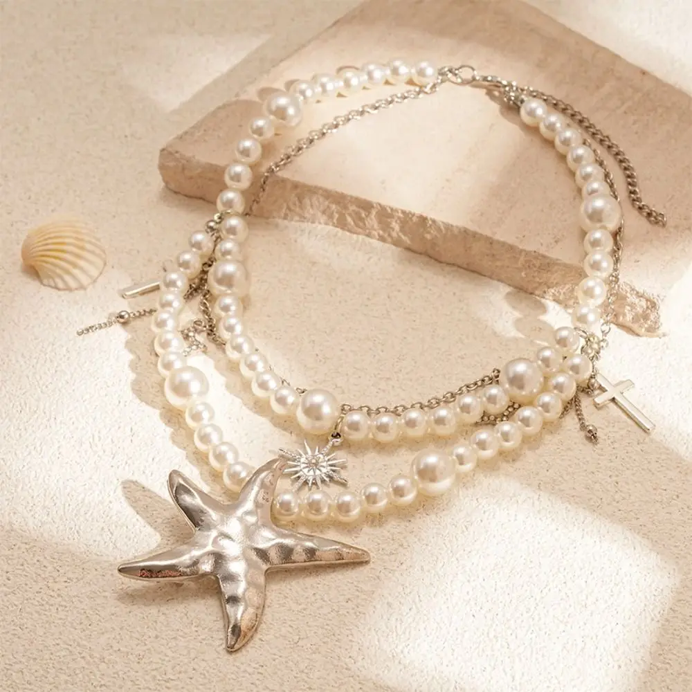 Fashion Exaggerate Pearl Beaded Necklace Double Layer Flower Starfish Pendant Choker Baroque Luxury Beach Necklace Jewelry Women
Fashion Exaggerate Pearl Beaded Necklace Double Layer Flower Starfish Pendant Choker Baroque Luxury Beach Necklace Jewelry Women
