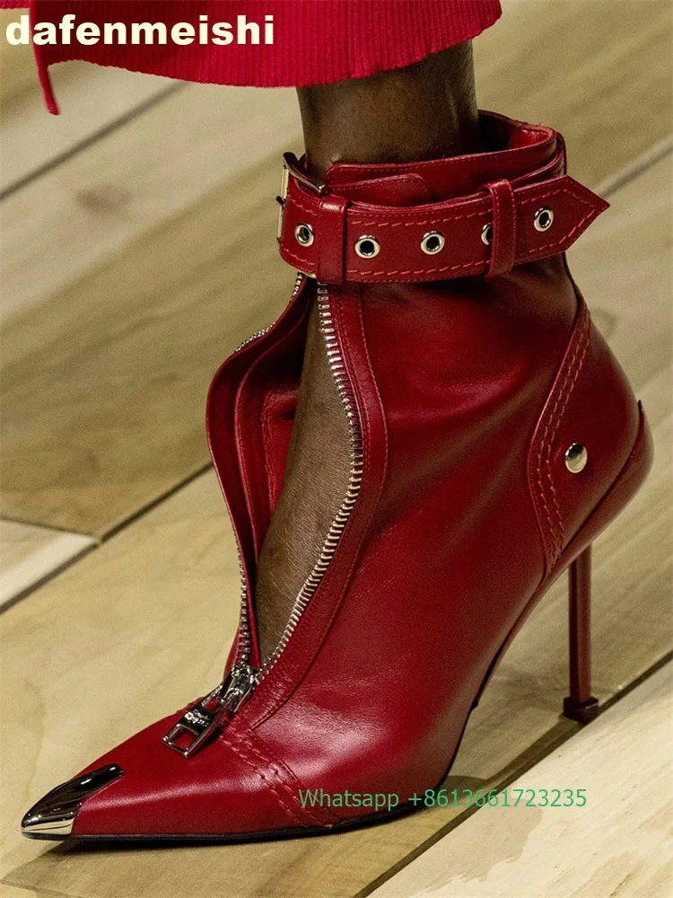 Metal Pointed Hollow Zipper Women Ankle Boots Sexy Red Thin Heel Ankle Belt Buckle Fashion Boots 2025 Autumn Novelty Short Boots
Metal Pointed Hollow Zipper Women Ankle Boots Sexy Red Thin Heel Ankle Belt Buckle Fashion Boots 2025 Autumn Novelty Short Boots