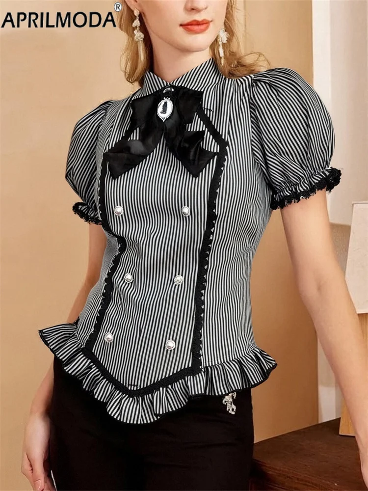 Subculture Gothic Preppy Style Casual Vintage Women's Blouse Summer Short Sleeve Harajuku Cosplay Darkness Striped Retro Shirts
Subculture Gothic Preppy Style Casual Vintage Women's Blouse Summer Short Sleeve Harajuku Cosplay Darkness Striped Retro Shirts