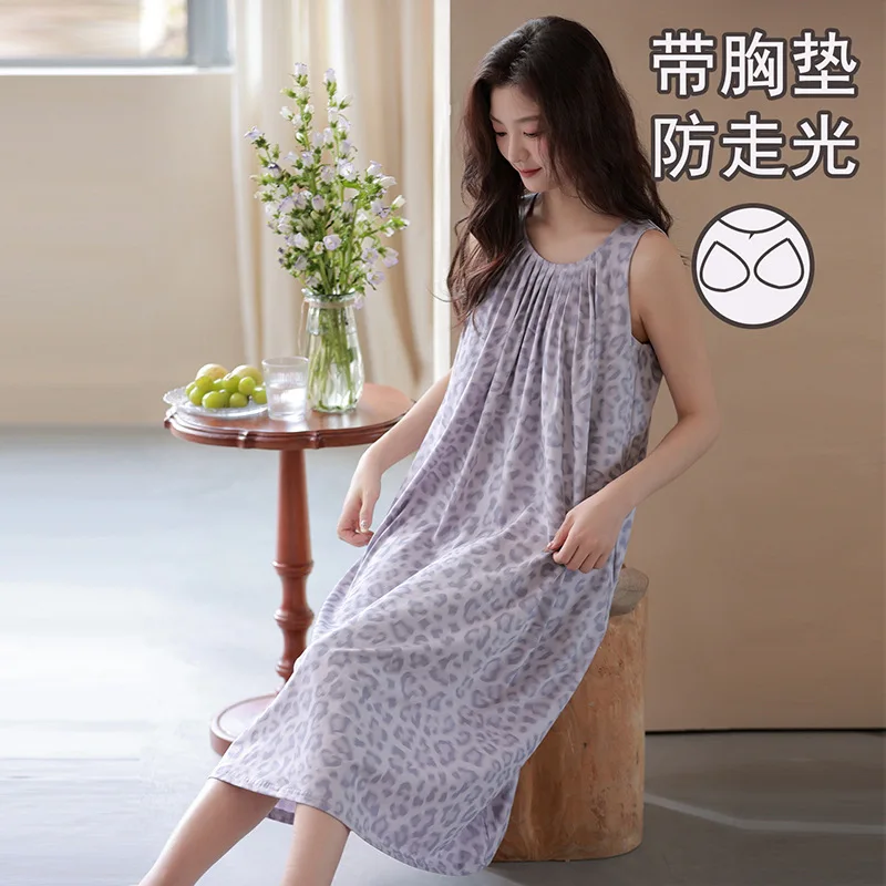 Sling Pajamas Women's Summer Modal Nightgown with Chest Pad Suspender Homewear Sexy Thin Nightie Print Camisole Loose Long Dress
Sling Pajamas Women's Summer Modal Nightgown with Chest Pad Suspender Homewear Sexy Thin Nightie Print Camisole Loose Long Dress