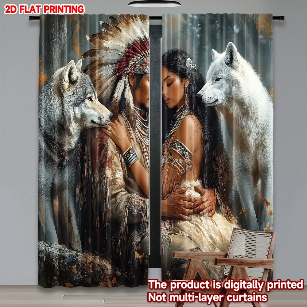 2D flat printing 2pcs Drapes Native Couple with Wolves Digital Printed Polyester Drapes Birthday Party Perfect for Holiday Home
2D flat printing 2pcs Drapes Native Couple with Wolves Digital Printed Polyester Drapes Birthday Party Perfect for Holiday Home