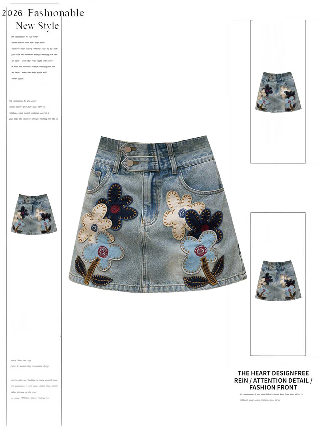 Fun Floral Patchwork Embroidered Denim Half Skirt Women's Summer New Design Washed A-Line Skirt Casual High Waist
Fun Floral Patchwork Embroidered Denim Half Skirt Women's Summer New Design Washed A-Line Skirt Casual High Waist