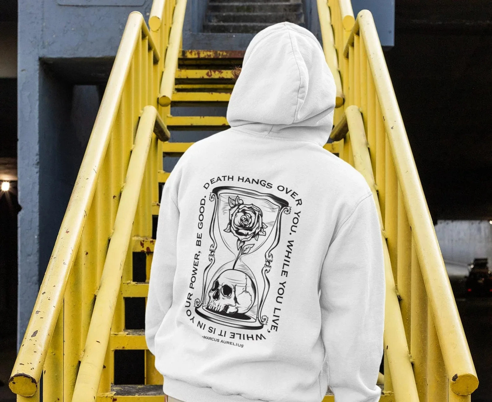 Hourglass - Skull - Rose and Philosophical Text Printed Cotton Hoodie Stylish and Mind - Stimulating Sweatshirt To Showcase Your
Hourglass - Skull - Rose and Philosophical Text Printed Cotton Hoodie Stylish and Mind - Stimulating Sweatshirt To Showcase Your