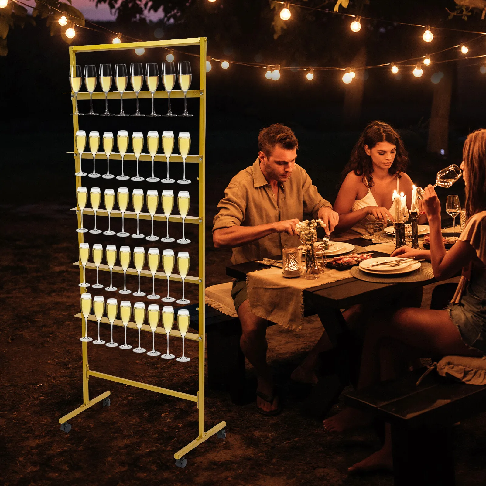 5-ярусная подставка для бокалов из золотистой стали, вращающаяся на колесиках, устойчивая подставка для фужеров, стойка для хранения бокалов для вечеринок
5-ярусная подставка для бокалов из золотистой стали, вращающаяся на колесиках, устойчивая подставка для фужеров, стойка для хранения бокалов для вечеринок