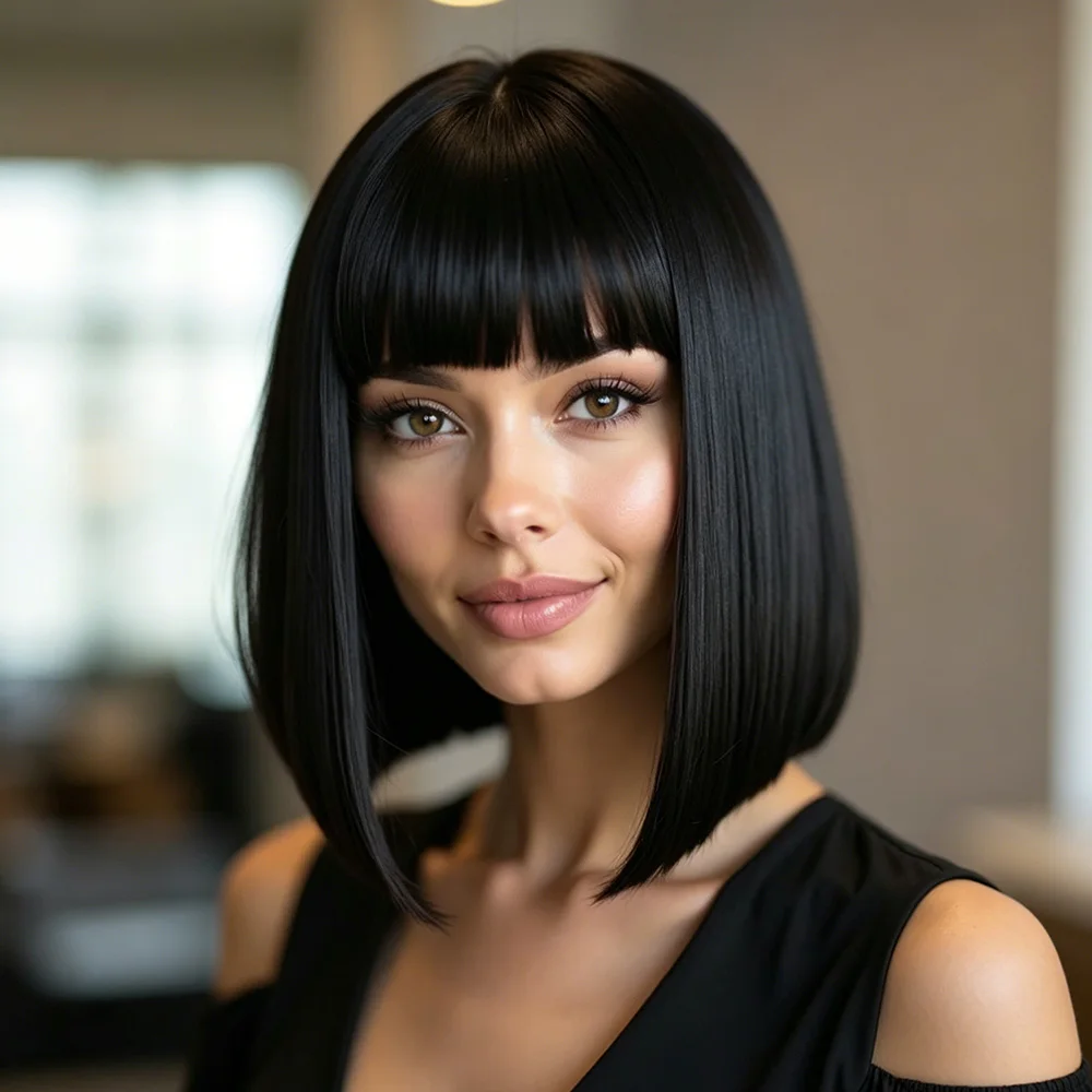 10inch bob wig human hair for women Brazilian Human Hair Black straight human hair with bangs Full Machine Made Wig
10inch bob wig human hair for women Brazilian Human Hair Black straight human hair with bangs Full Machine Made Wig
