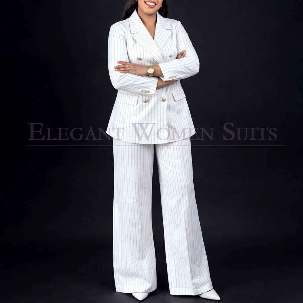 Plus Size White Stripe Women's Suits Elegant Straight 2 Piece Jacket Pants Sets High Quality Office Lady Wide Leg Trousers
Plus Size White Stripe Women's Suits Elegant Straight 2 Piece Jacket Pants Sets High Quality Office Lady Wide Leg Trousers