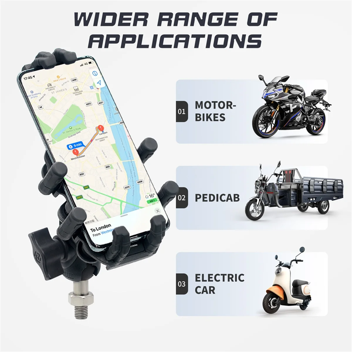 Motorcycle Fork Stem Phone Mount with Vibration Dampener, Adjustable Motorcycle Cellphone Holder Screw Mount - M8
Motorcycle Fork Stem Phone Mount with Vibration Dampener, Adjustable Motorcycle Cellphone Holder Screw Mount - M8