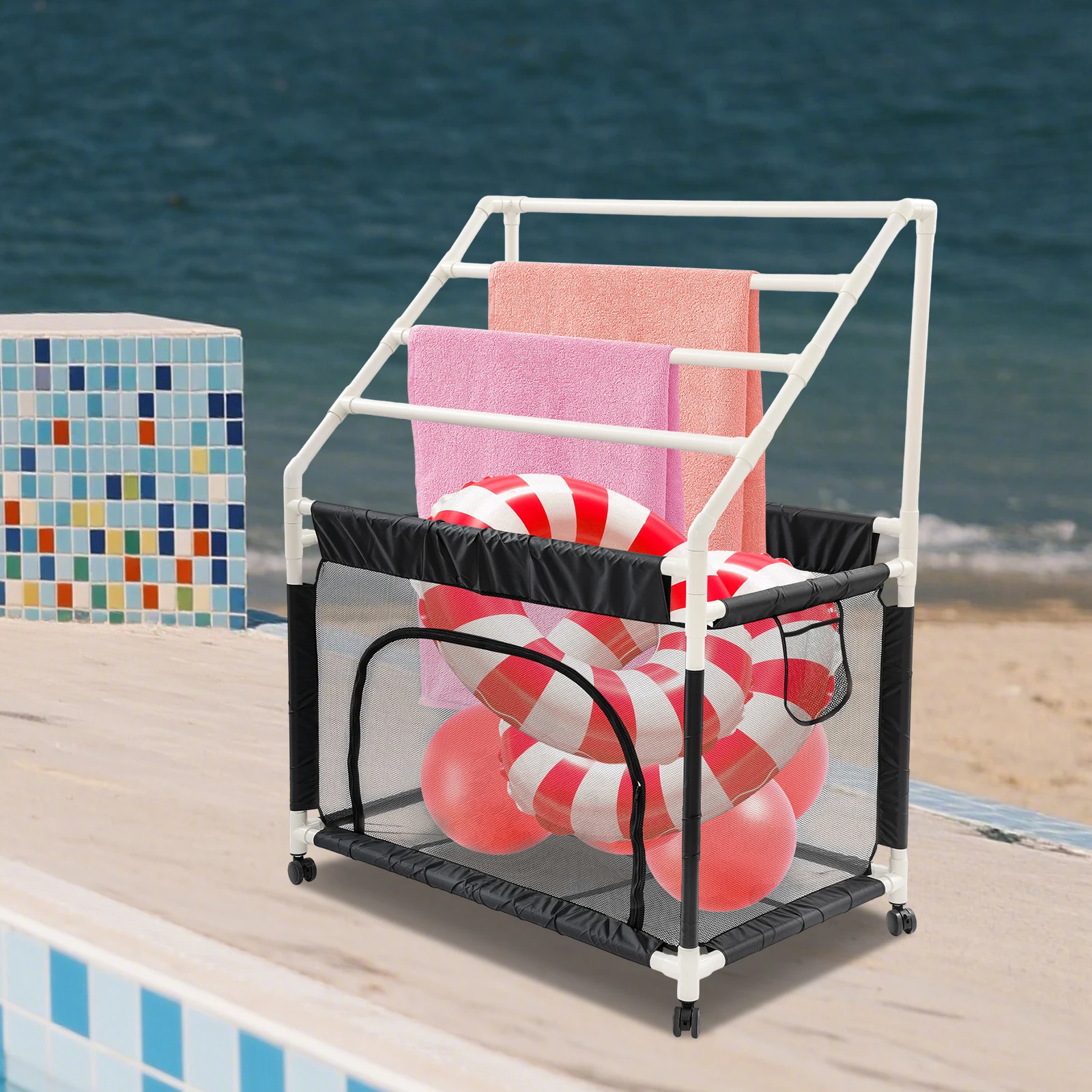 Rolling Pool Noodle Storage Organizer Bin, Mesh Organizer for Swimming Equipments, Pool Storage Bin 114*68*148cm
Rolling Pool Noodle Storage Organizer Bin, Mesh Organizer for Swimming Equipments, Pool Storage Bin 114*68*148cm