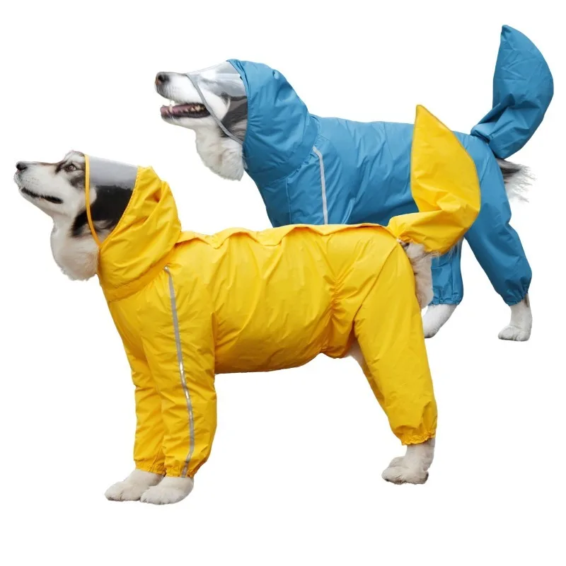 Dog Raincoat Waterproof for All Four Legs Large-sized Dog Raincoat with Reflective Strips Hood and Tail Cover Blue Pet Raincoat
Dog Raincoat Waterproof for All Four Legs Large-sized Dog Raincoat with Reflective Strips Hood and Tail Cover Blue Pet Raincoat
