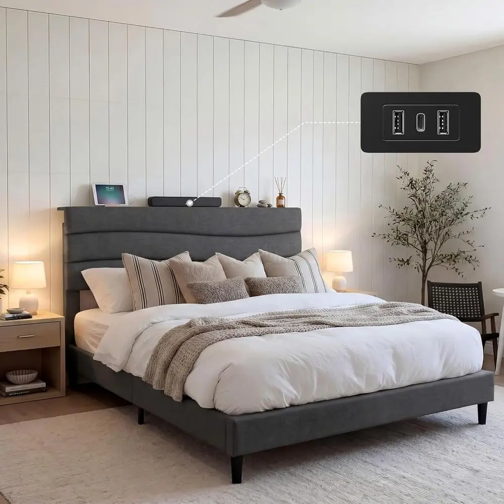 Queen Size Bed with Storage and Charging Station, Noise-Free, Grey
Queen Size Bed with Storage and Charging Station, Noise-Free, Grey