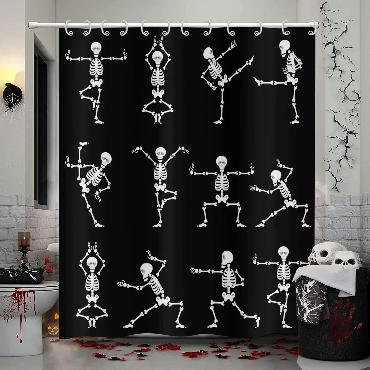 Halloween Shower Curtain, Cartoon Funny Skull Skeleton Dancing Bathroom Decor Curtains Halloween Party Retro Bath Curtain Fabric
Halloween Shower Curtain, Cartoon Funny Skull Skeleton Dancing Bathroom Decor Curtains Halloween Party Retro Bath Curtain Fabric