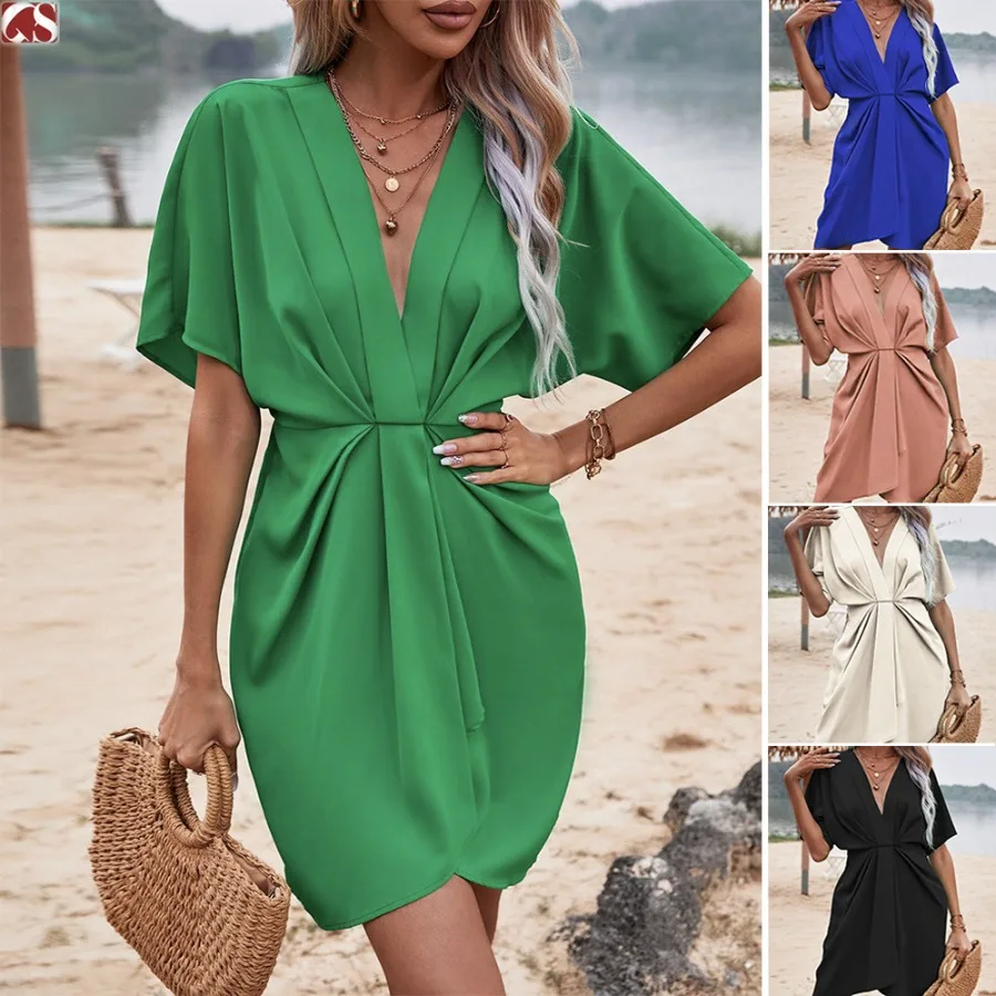 【New style】European and American - Wish dress V-neck elegant irregular sleeve-lined pure color floral bag dress
【New style】European and American - Wish dress V-neck elegant irregular sleeve-lined pure color floral bag dress