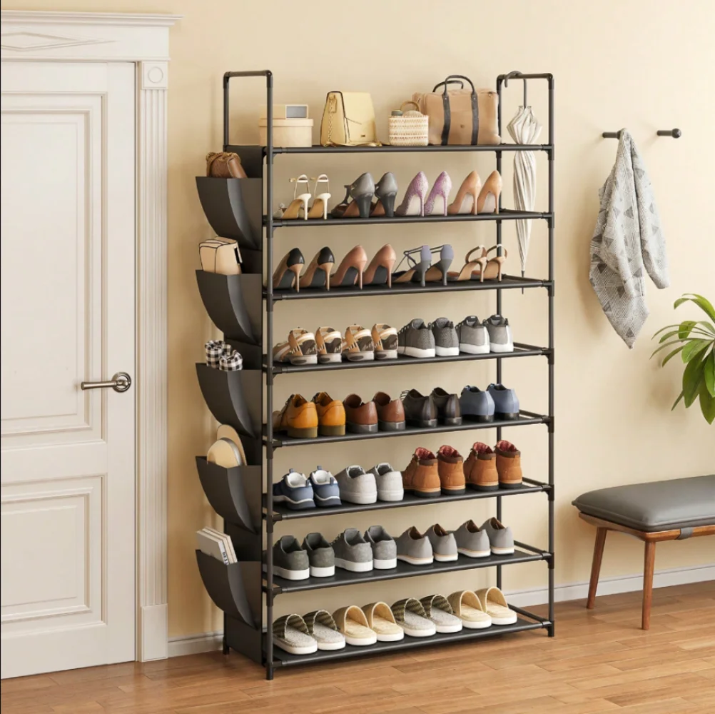 8tier Shoe Rack, Black Metal Shoe Organizer With Side Storage Pockets, Holds Up To 32-50 Pairs Of Shoes For Closet, Entryw
8tier Shoe Rack, Black Metal Shoe Organizer With Side Storage Pockets, Holds Up To 32-50 Pairs Of Shoes For Closet, Entryw