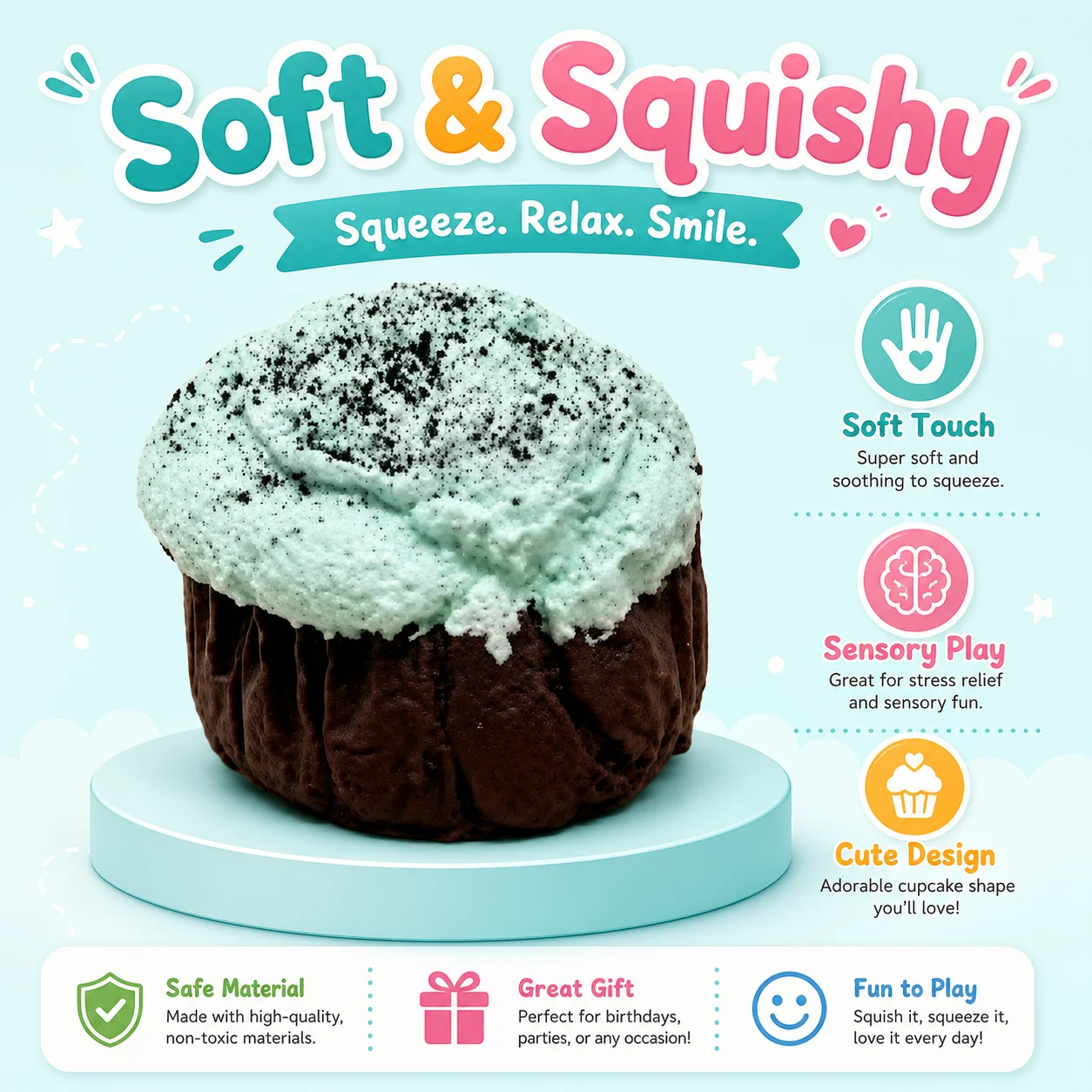 Food Grade Mint Chocolate Cupcake Squishy Toy Slow Rising Soft Squeeze Fidget Toy Stress Relief Kids Party Gift
Food Grade Mint Chocolate Cupcake Squishy Toy Slow Rising Soft Squeeze Fidget Toy Stress Relief Kids Party Gift