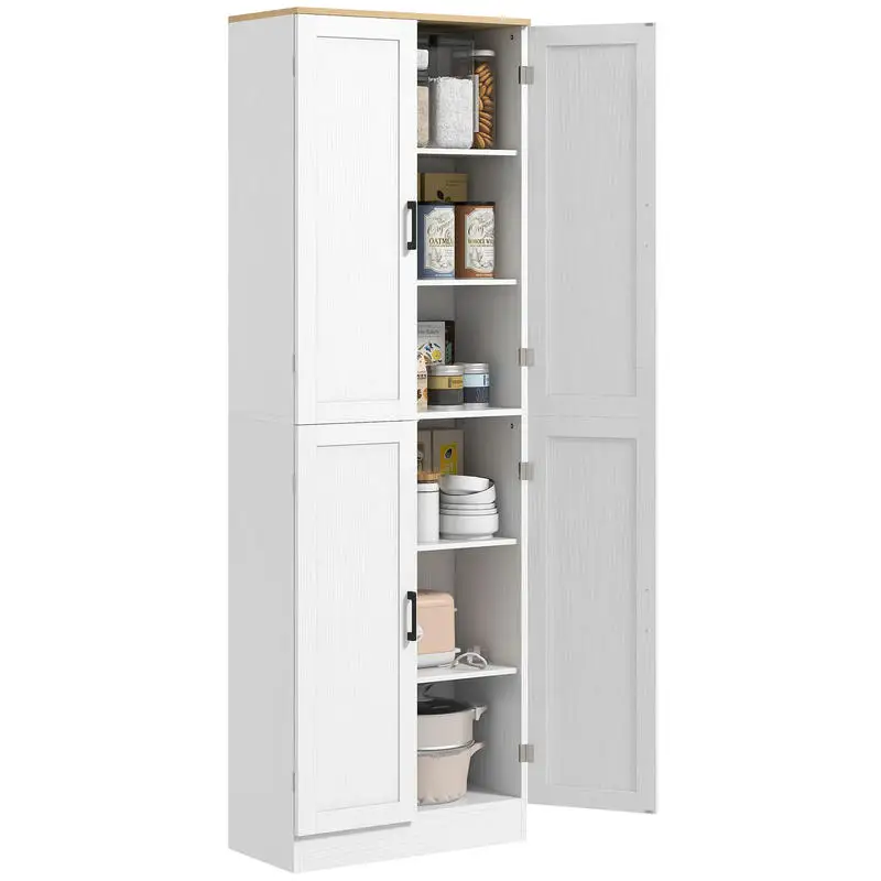Freestanding Kitchen Pantry, 4-Door Kitchen Pantry Cabinet with Adjustable Shelves and Doors, Distressed White
Freestanding Kitchen Pantry, 4-Door Kitchen Pantry Cabinet with Adjustable Shelves and Doors, Distressed White