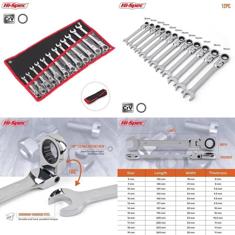 【CHIMU HOME】 12-Piece Metric Ratcheting Spanner Set 8 mm to 19 mm Flex Head Chrome Vanadium Steel Wrenches for Automotive
【CHIMU HOME】 12-Piece Metric Ratcheting Spanner Set 8 mm to 19 mm Flex Head Chrome Vanadium Steel Wrenches for Automotive