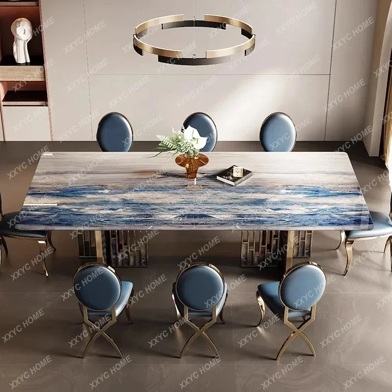A Light luxury marble dining table modern simple rectangular minimalist small apartment
A Light luxury marble dining table modern simple rectangular minimalist small apartment