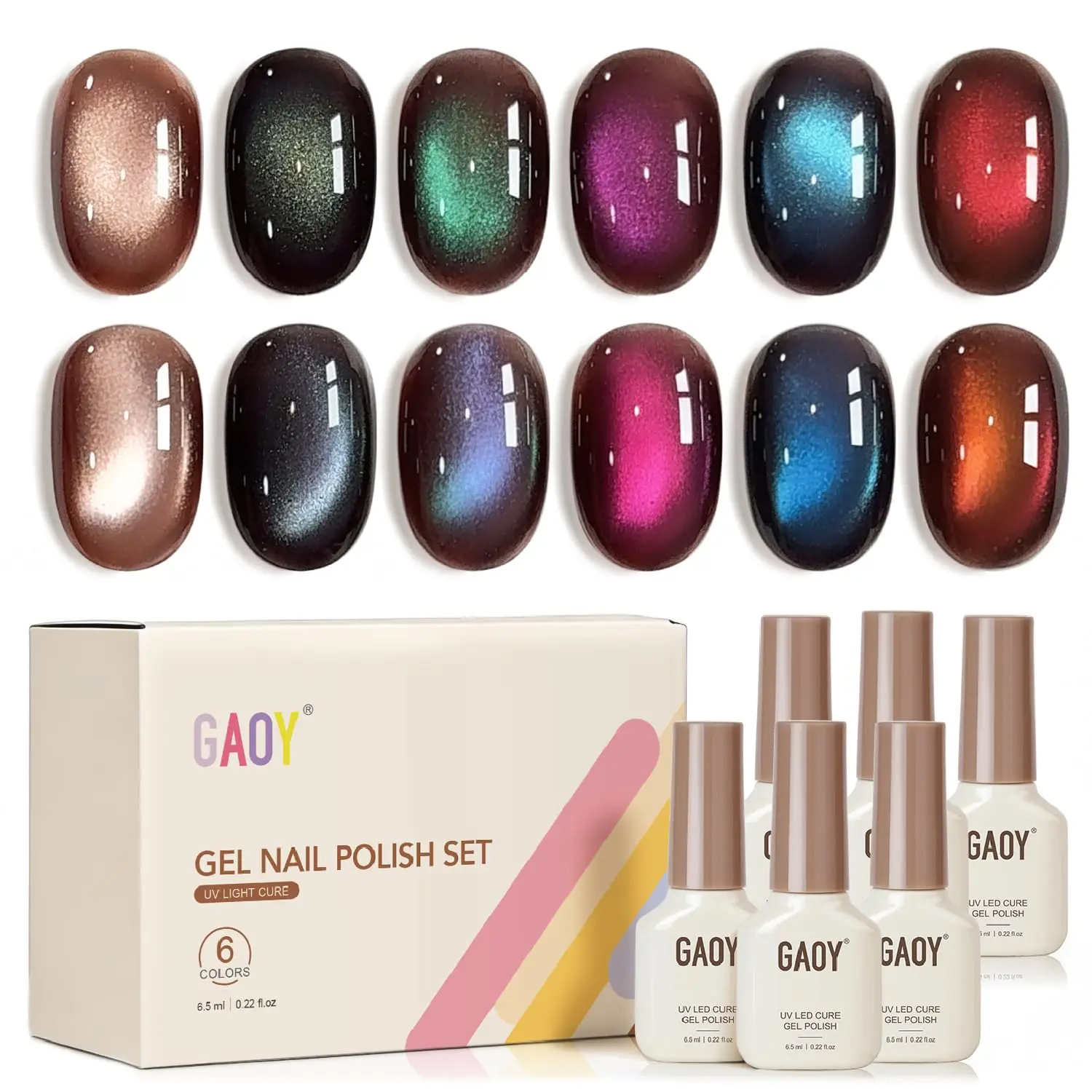 6 Colors Cat Eye Gel Nail Polish Set with Magnet, Glitter Holographic UV Gel Kit for DIY Manicure
6 Colors Cat Eye Gel Nail Polish Set with Magnet, Glitter Holographic UV Gel Kit for DIY Manicure