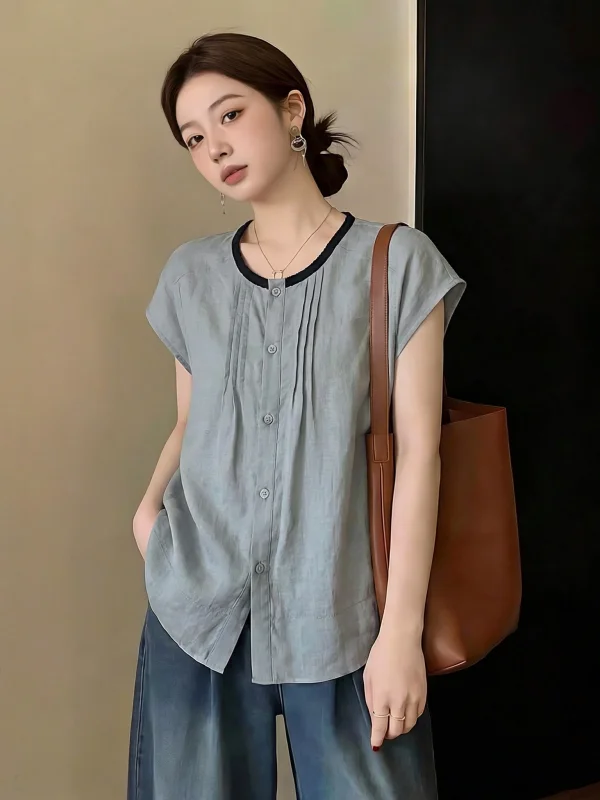 Elegant Cotton Linen Short Sleeve Shirt Women's plus Size Summer New Style Cover Belly Casual Commute Fashion Korean Version
Elegant Cotton Linen Short Sleeve Shirt Women's plus Size Summer New Style Cover Belly Casual Commute Fashion Korean Version
