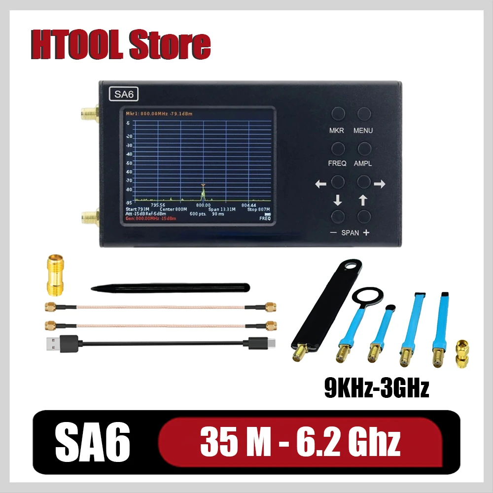 HTOOL SA6 Spectrum Analyzer 6GHz Signal Generator 3.2 inch Touch Screen Portable 35-6200 MHz RF Input PC Control Battery
HTOOL SA6 Spectrum Analyzer 6GHz Signal Generator 3.2 inch Touch Screen Portable 35-6200 MHz RF Input PC Control Battery