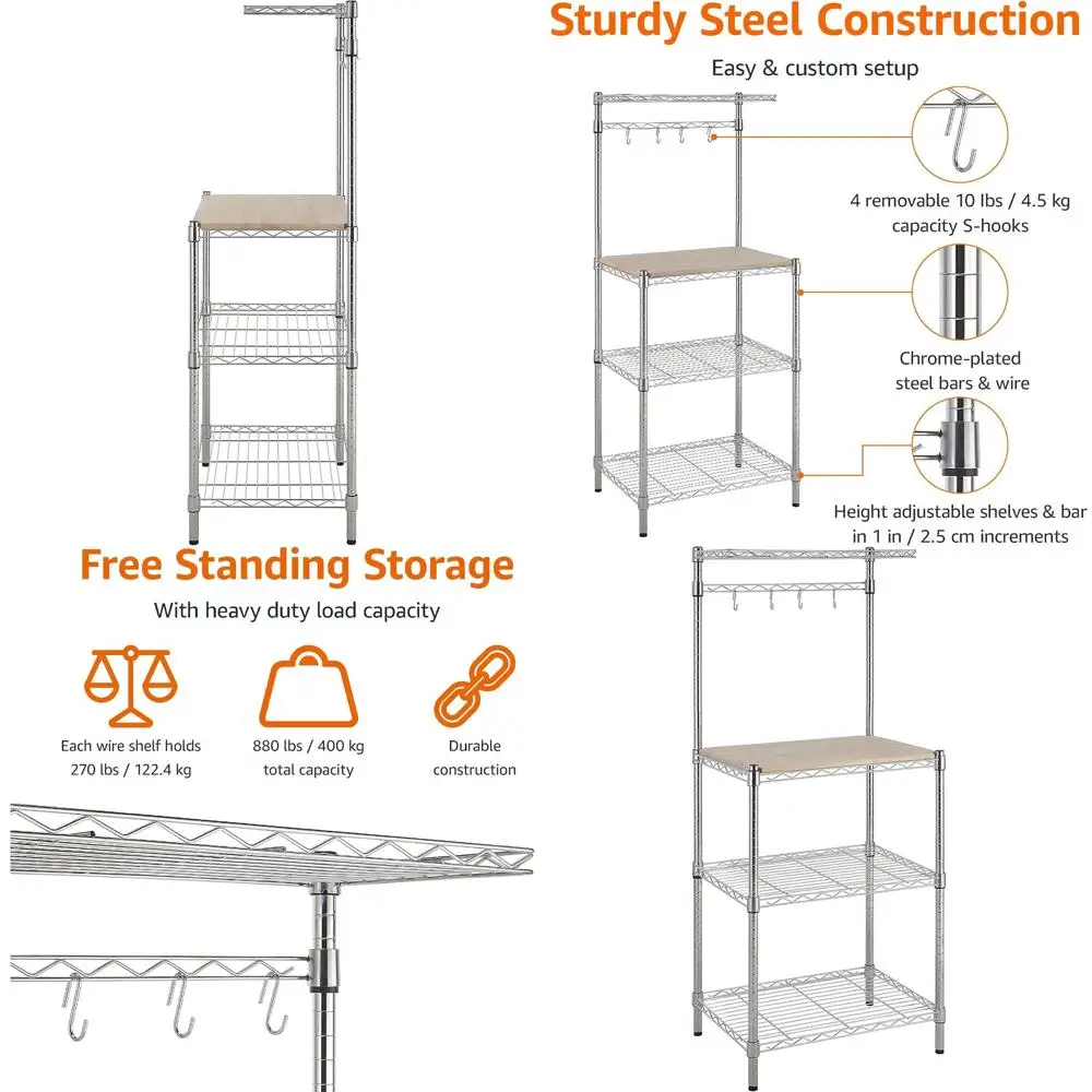Chrome and Beige Baker's Rack with Removable Top, 18 Deep x 24 Wide x 59 High Kitchen Storage
Chrome and Beige Baker's Rack with Removable Top, 18 Deep x 24 Wide x 59 High Kitchen Storage
