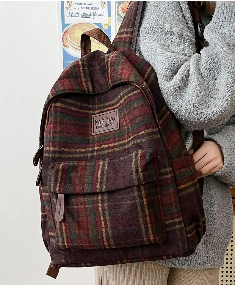 Retro plaid backpack high school junior high school students' schoolbags woolen cloth backpacks
Retro plaid backpack high school junior high school students' schoolbags woolen cloth backpacks