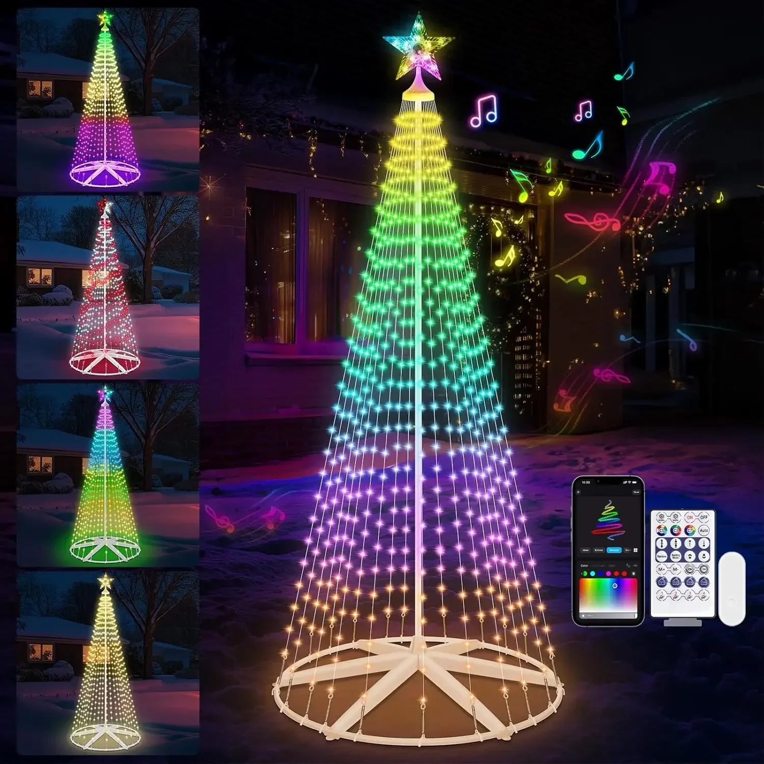 9.5FT Lighted Outdoor Christmas Tree Smart App Control, RGB Chirstmas Cone Tree Lights Music Sync, DIY Prelit Christmas Tree
9.5FT Lighted Outdoor Christmas Tree Smart App Control, RGB Chirstmas Cone Tree Lights Music Sync, DIY Prelit Christmas Tree