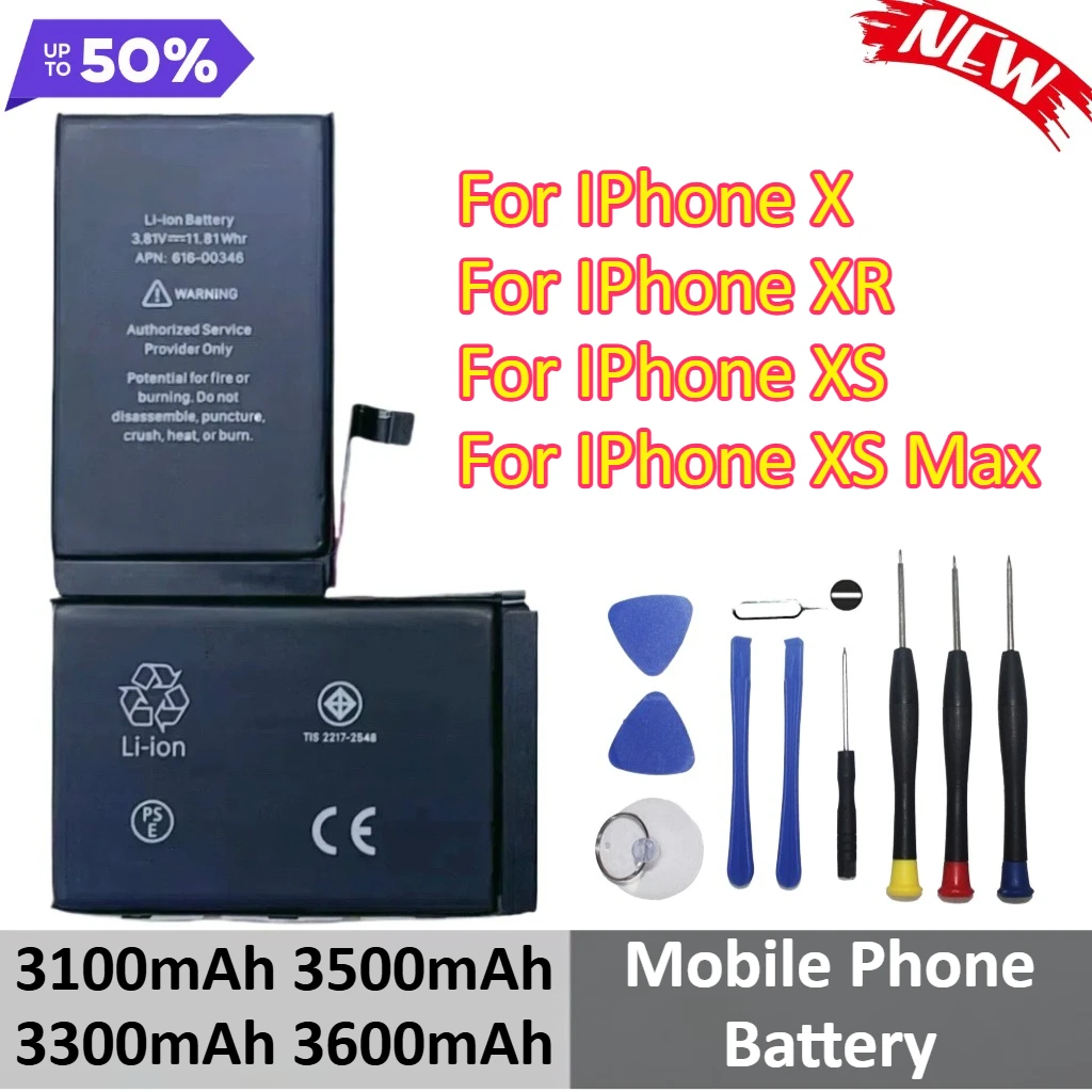 3100mAh 3500mAh 3300mAh 3600mAh Mobile Phone Battery For IPhone X XR XS XS Max Replacement Batteries +Tools
3100mAh 3500mAh 3300mAh 3600mAh Mobile Phone Battery For IPhone X XR XS XS Max Replacement Batteries +Tools