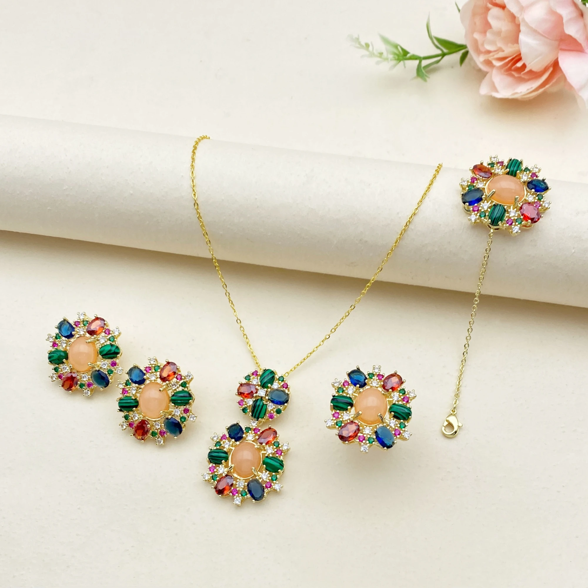 JRH Elegant Gold Plated Brass Cubic Zirconia Jewelry Set for Women Everyday Wear Necklace Bracelet Ring Earring Suit
JRH Elegant Gold Plated Brass Cubic Zirconia Jewelry Set for Women Everyday Wear Necklace Bracelet Ring Earring Suit