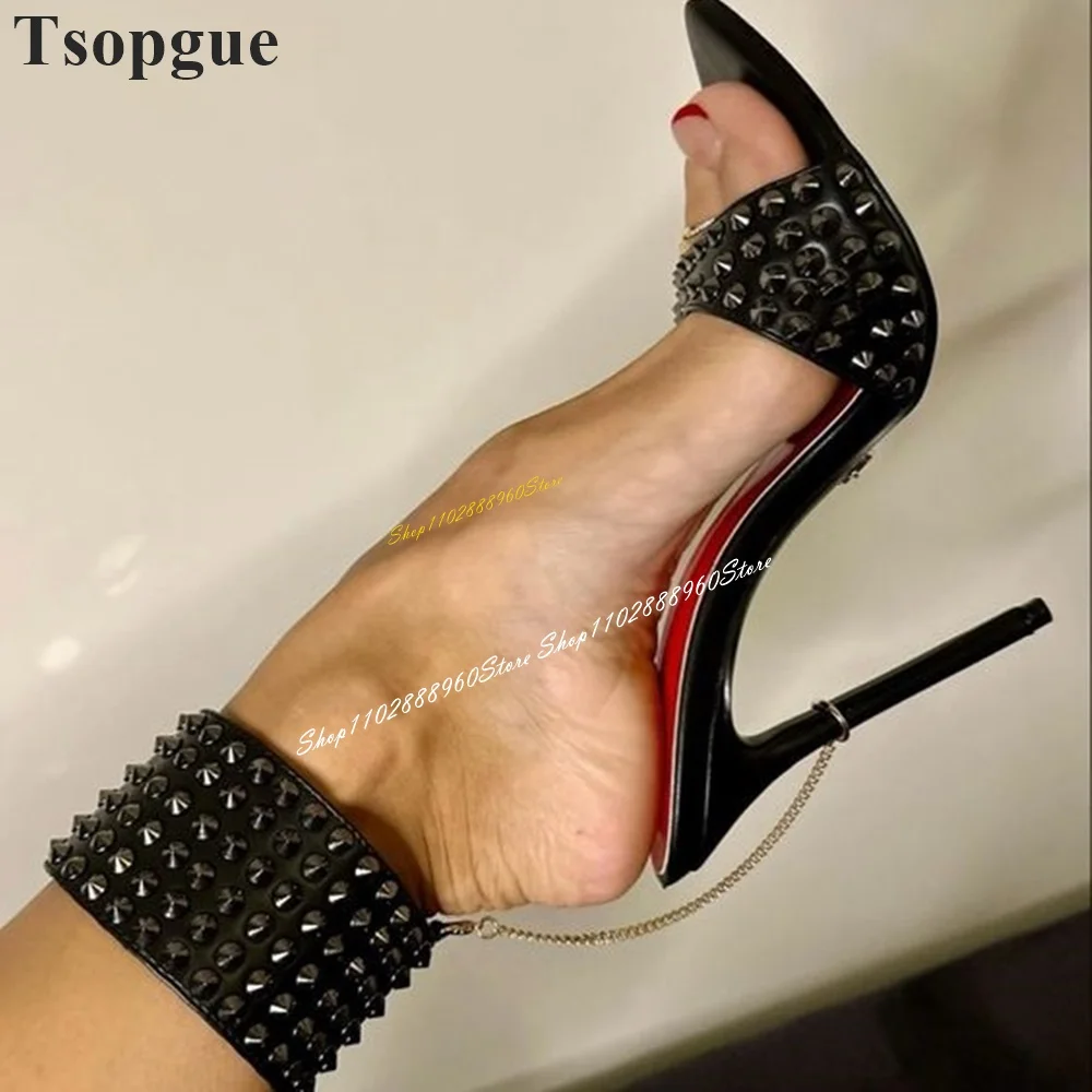 Black Rivet Red Insole Sandals Thin High Heel Shoes For Women Ankle Buckle Strap Open Toe 2024 Fashionable Zapatos Para Mujere
Black Rivet Red Insole Sandals Thin High Heel Shoes For Women Ankle Buckle Strap Open Toe 2024 Fashionable Zapatos Para Mujere
