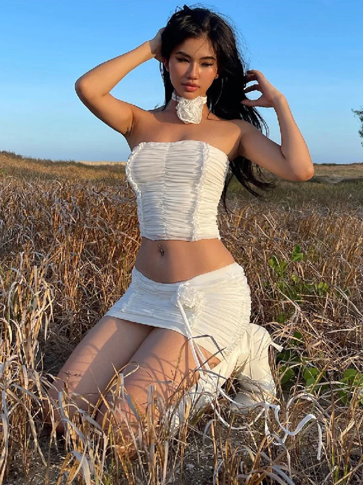 Sexy Flower Draped Women's Two Piece Suit Strapless Sleeveless Top A-line Hip Package Short Skirt Suit Summer Lady Outfits
Sexy Flower Draped Women's Two Piece Suit Strapless Sleeveless Top A-line Hip Package Short Skirt Suit Summer Lady Outfits