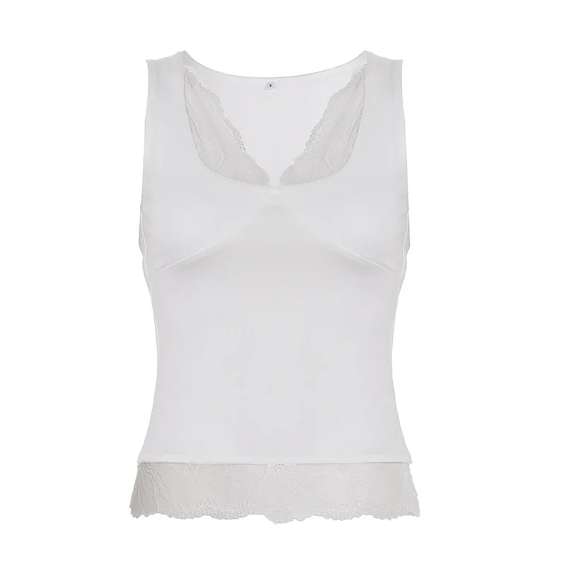 Casual and fashionable lace patchwork V-neck slim fit solid color basic style sexy sling top
Casual and fashionable lace patchwork V-neck slim fit solid color basic style sexy sling top