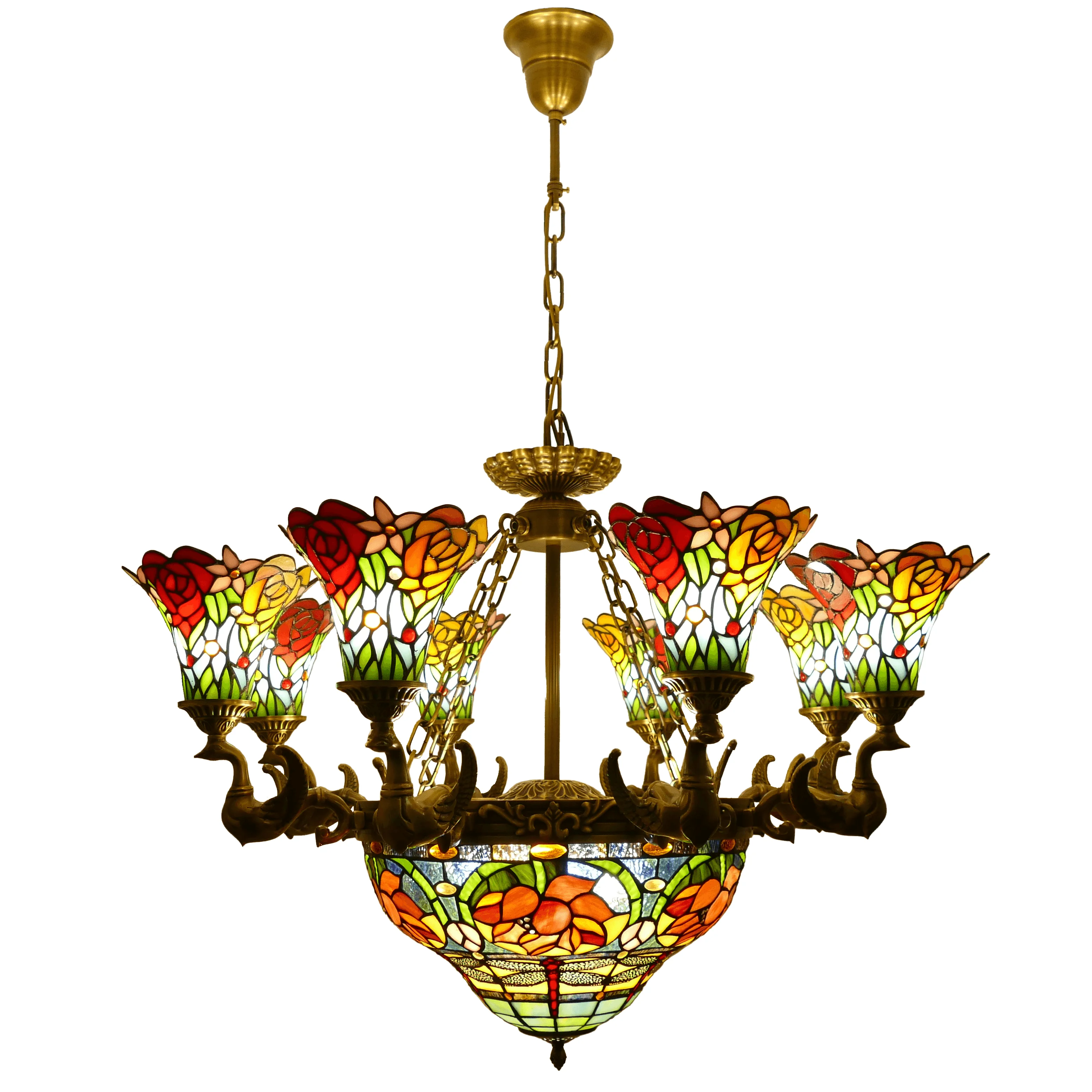 #@New Tiffany Chandelier All-copper Lamp Stand Handmade Stained Glass American Retro Atmosphere Villa bar Restaurant
#@New Tiffany Chandelier All-copper Lamp Stand Handmade Stained Glass American Retro Atmosphere Villa bar Restaurant