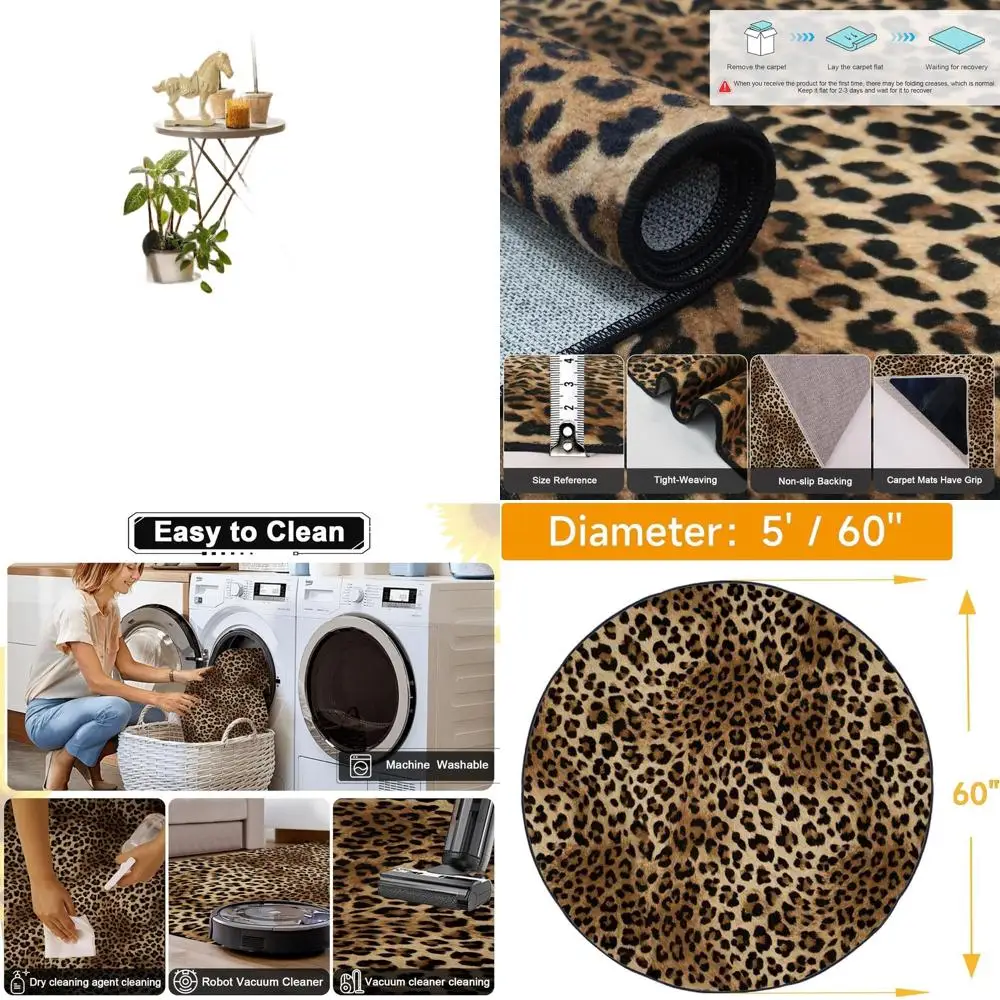 Круглый ковер с леопардовым принтом, 5 футов, моющийся, нелиняющий, мягкий, нескользящий, для спальни, гостиной, столовой
Круглый ковер с леопардовым принтом, 5 футов, моющийся, нелиняющий, мягкий, нескользящий, для спальни, гостиной, столовой
