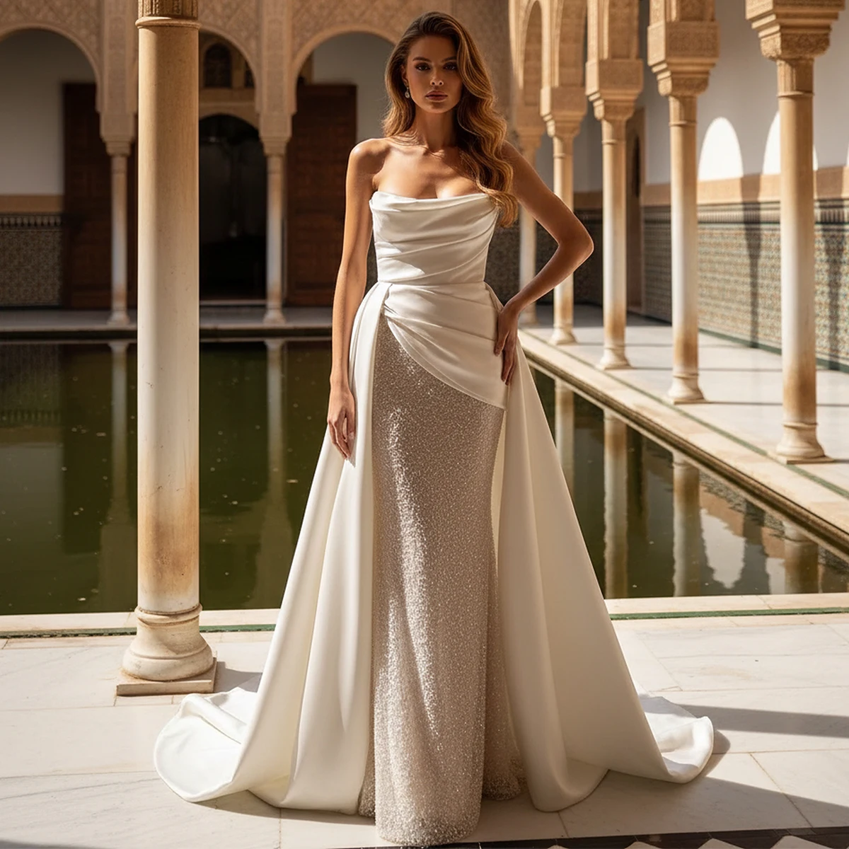 Luxury Sparkly Beaded Mermaid Wedding Dress For Bride Long Pleated Satin Strapless Bridal Party Gown For Women Vestidos Novia
Luxury Sparkly Beaded Mermaid Wedding Dress For Bride Long Pleated Satin Strapless Bridal Party Gown For Women Vestidos Novia