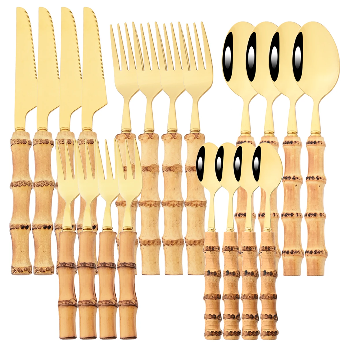 20Pcs Gold 304 Stainless Steel Dinnerware Set Bamboo Handle Cutlery Set Knife Cake Forks Coffee Spoon Tableware Western Flatware
20Pcs Gold 304 Stainless Steel Dinnerware Set Bamboo Handle Cutlery Set Knife Cake Forks Coffee Spoon Tableware Western Flatware