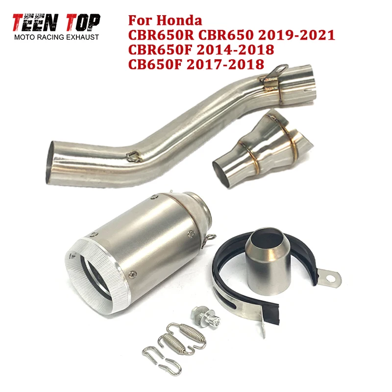 51 мм гоночная выхлопная труба для Honda CBR650R CB650R, надеваемая выхлопная труба CBR650F CB650F 310 мм, глушитель, колено, средняя трубка 
51 мм гоночная выхлопная труба для Honda CBR650R CB650R, надеваемая выхлопная труба CBR650F CB650F 310 мм, глушитель, колено, средняя трубка