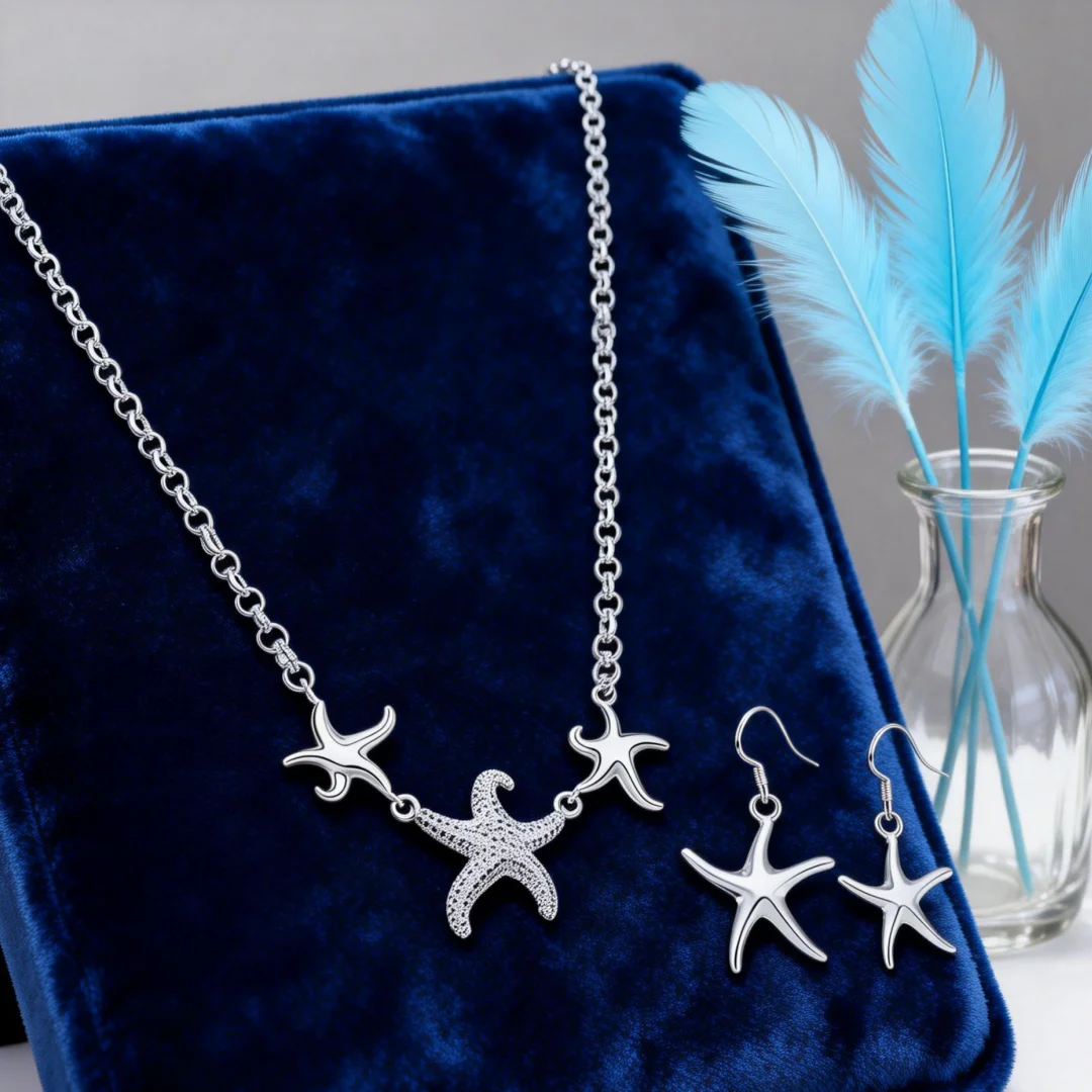 Fashion kpop 925 Sterling Silver Elegant Starfish Necklace earrings for women designer Jewelry sets Party wedding Couple gifts
Fashion kpop 925 Sterling Silver Elegant Starfish Necklace earrings for women designer Jewelry sets Party wedding Couple gifts