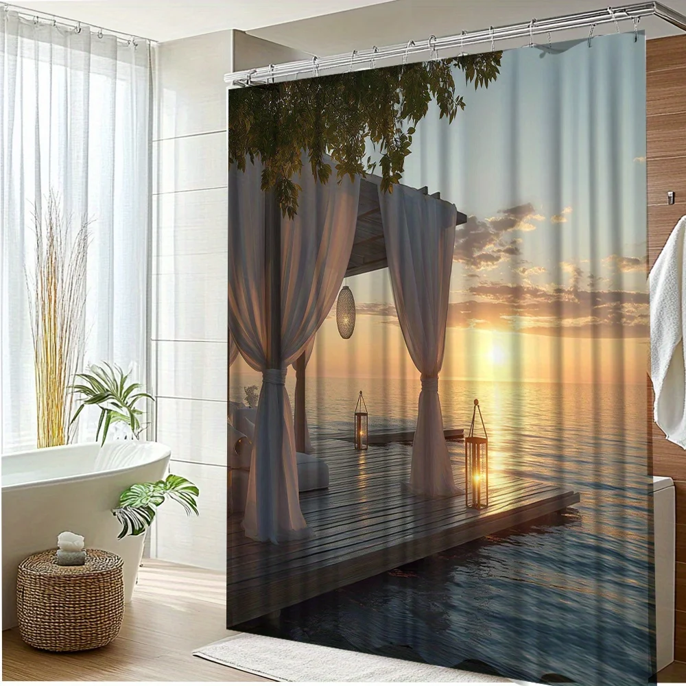 1pc Sunset Ocean View Shower Curtain - Serene Vista Design with Lanterns & Canopy, Machine Washable Polyester Fabric,
1pc Sunset Ocean View Shower Curtain - Serene Vista Design with Lanterns & Canopy, Machine Washable Polyester Fabric,
