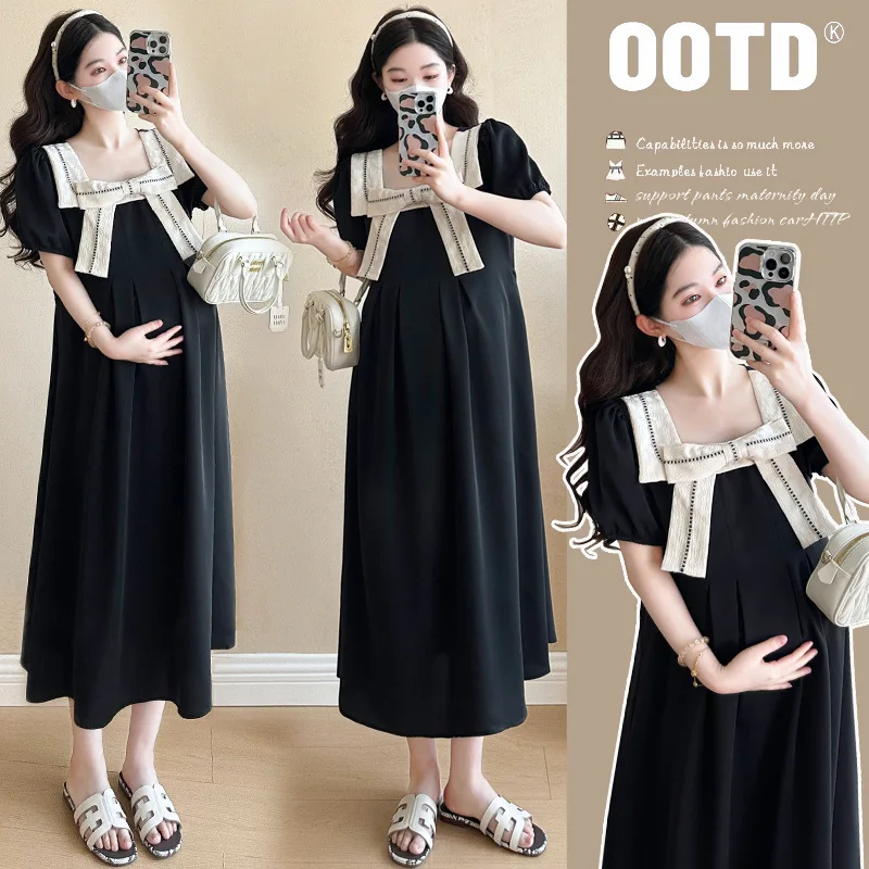 Maternity Little Black Dress Summer New Bow Accent Contrast Trim A-Line Work Dress Slim Fit Flattering Dress for Pregnant Women
Maternity Little Black Dress Summer New Bow Accent Contrast Trim A-Line Work Dress Slim Fit Flattering Dress for Pregnant Women
