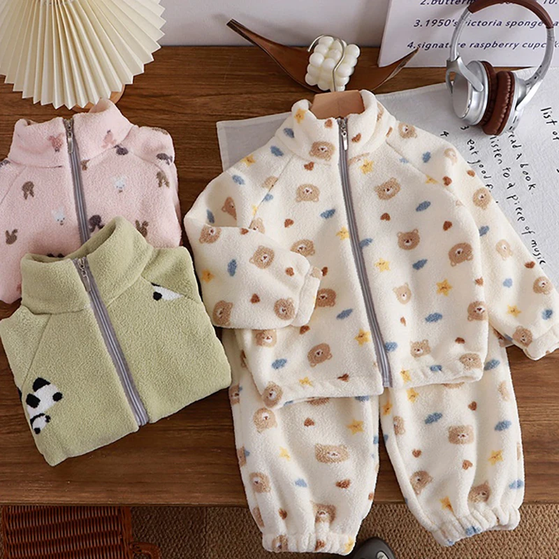 Autumn Winter Kids Fleece Set Thickened Warm Teddy Bear Cartoon Print Korean Style Loungewear Children Homewear Outfit
Autumn Winter Kids Fleece Set Thickened Warm Teddy Bear Cartoon Print Korean Style Loungewear Children Homewear Outfit